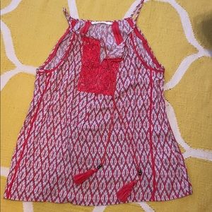 Size L, coral/red and gray tank with tassel tie
